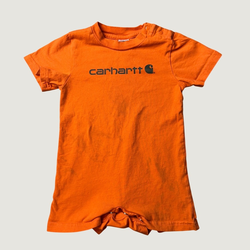 Carhartt Romper Kids 18M SD8844-B Orange Short Sleeve Logo Snap Closure